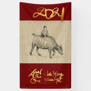 Banderoles W Buffalo Enfant Chinois Ox Année 2021 Vertical B