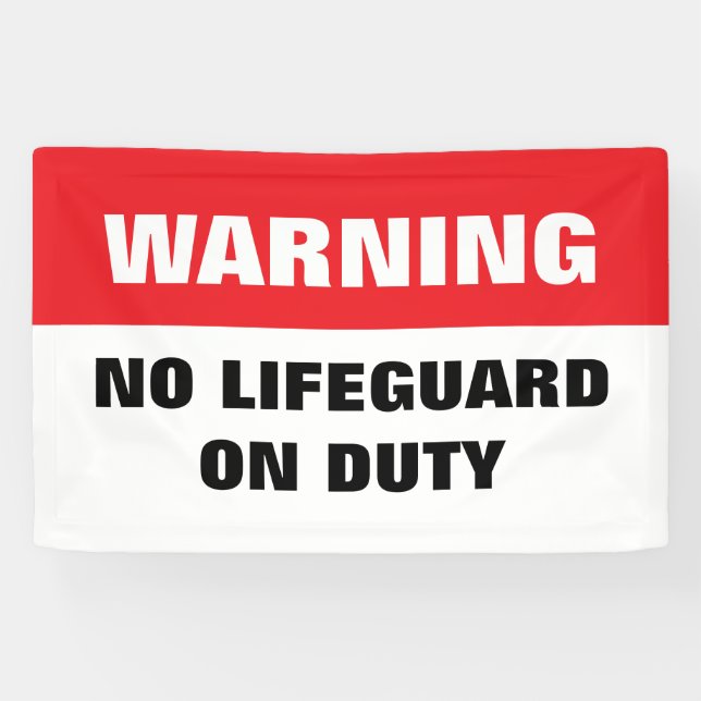 Banderoles Warning No Lifeguard on Duty red and white (Horizontal)