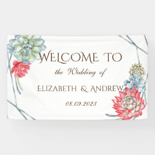 Banderoles Watercolor Desert Red Succulents Mariage