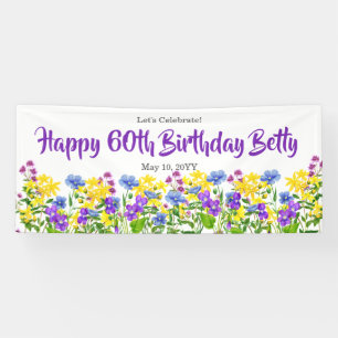 Banderoles Watercolor Fleurs sauvages 60e fête d'anniversaire