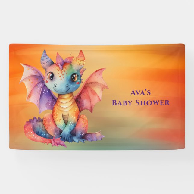 Banderoles Watercolor Rainbow Dragon Baby shower (Horizontal)