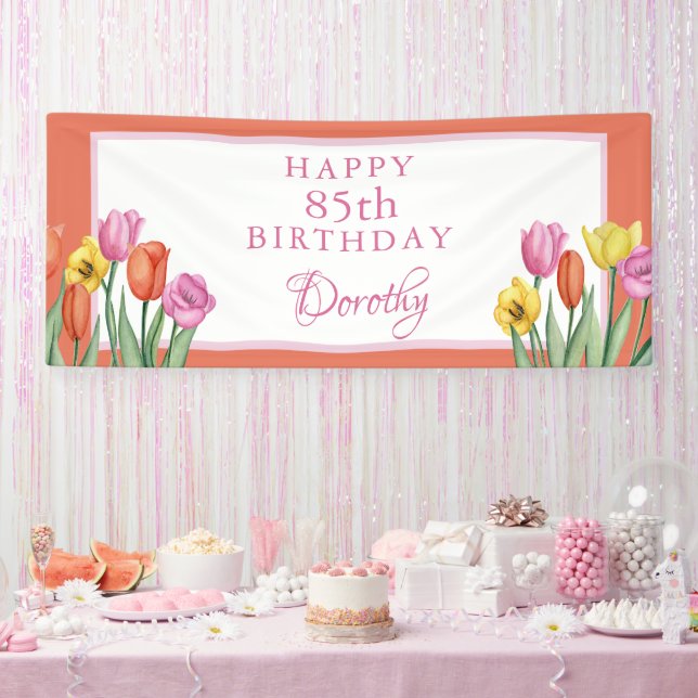 Banderoles Watercolor Tulips 85e anniversaire (Fête)