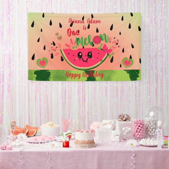 Banderoles Watermelon One in a Melon Girl's First Birthday (Créateur téléchargé)