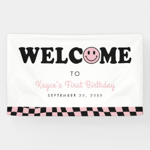 Banderoles Wavy Pink Preppy Smile Girl 1er anniversaire Bienv