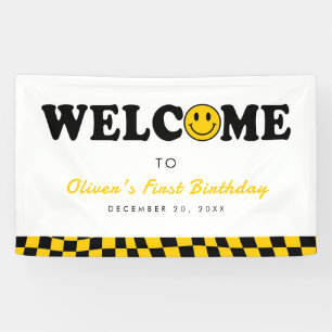 Banderoles Wavy Retro Preppy Smile Boy 1er anniversaire Bienv