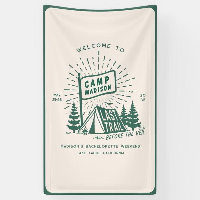 Banderoles Week-end de camping pour filles célibataires rétro (Vertical)