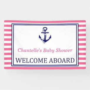 Banderoles Welcome Aboard - Sign - Pink Navy Nautical