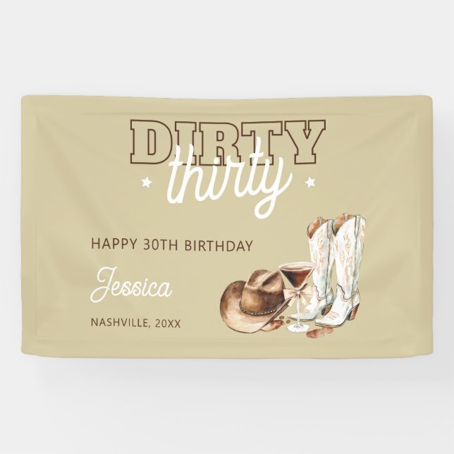 Banderoles Western Rustic Dirty Thirty 30th Birthday Party (Horizontal)