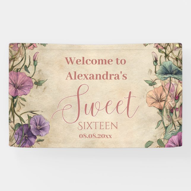 Banderoles Whimsical Pastel Wildflower Sweet 16 (Horizontal)