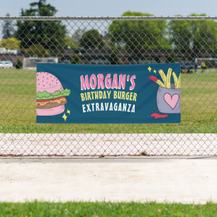 Banderoles Whimsical Pink Burger et Fries fête d'anniversaire