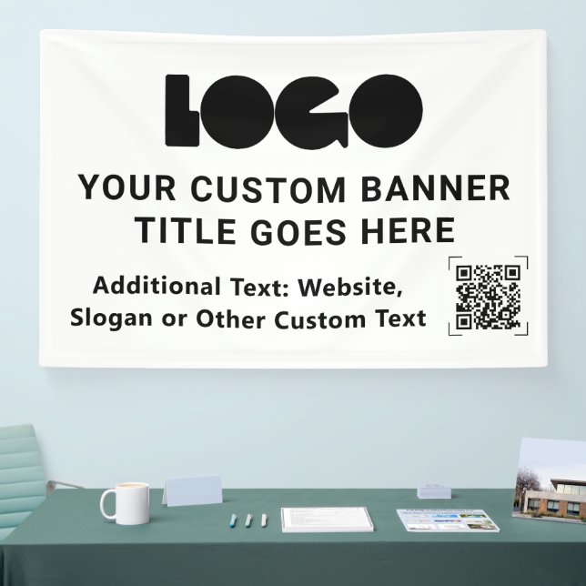Banderoles White Business Logo Company QR Promo Custom 4'x6' (Salon professionnel)