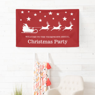 Banderoles White On Red Père Noël Sleigh & Stars Christmas Pa