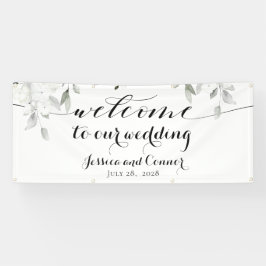 Banderoles White Peony Green Bienvenue À Notre Mariage 2x6'