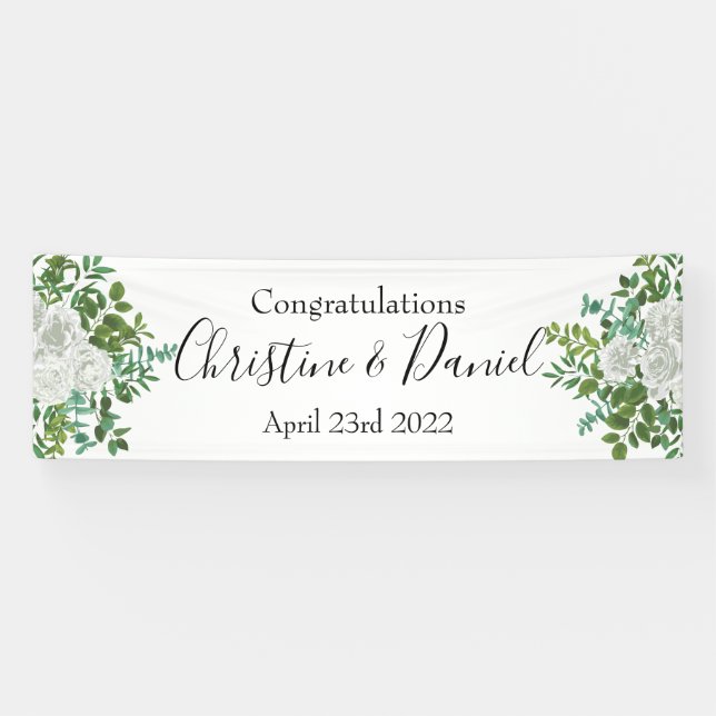 Banderoles White Peony & Rose Floral Mariage (Horizontal)