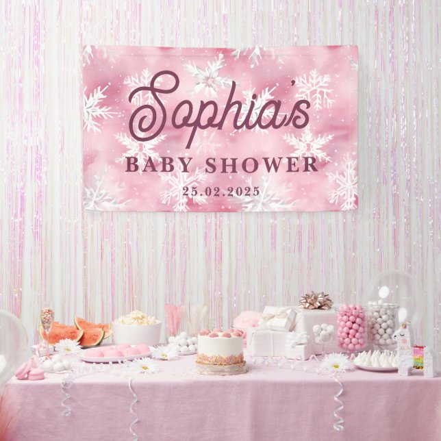 Banderoles White Pink Winter Snowflake Motif Fête fille (Fête)