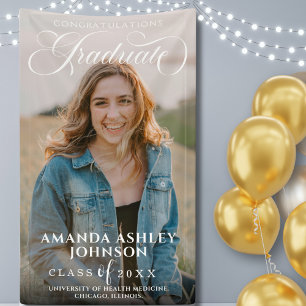 Banderoles White Script Félicitations Photo Graduation