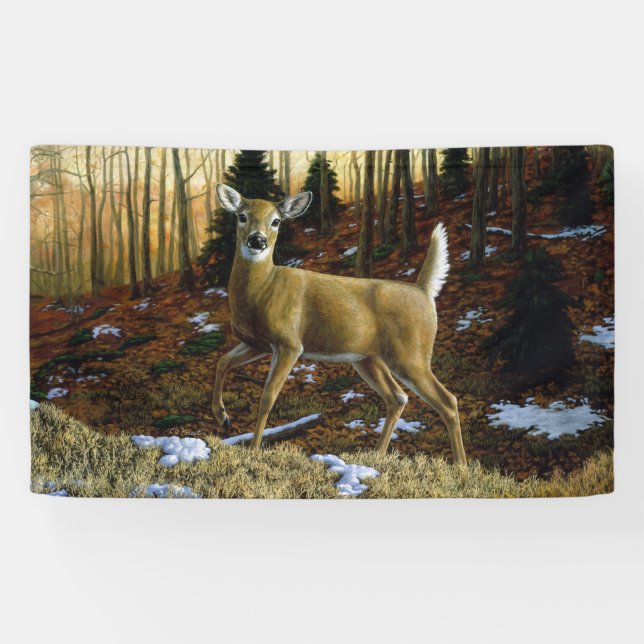 Banderoles Whitetail Deer Doe dans la forêt d'automne (Horizontal)