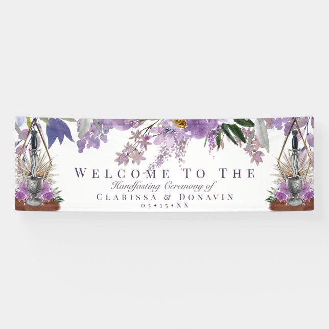 Banderoles Wiccan Handfasting Rite de Union Floral violet (Horizontal)