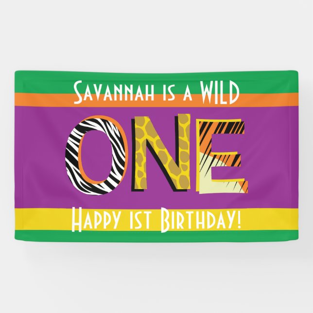 Banderoles Wild One 1er anniversaire de fête Safari (Horizontal)