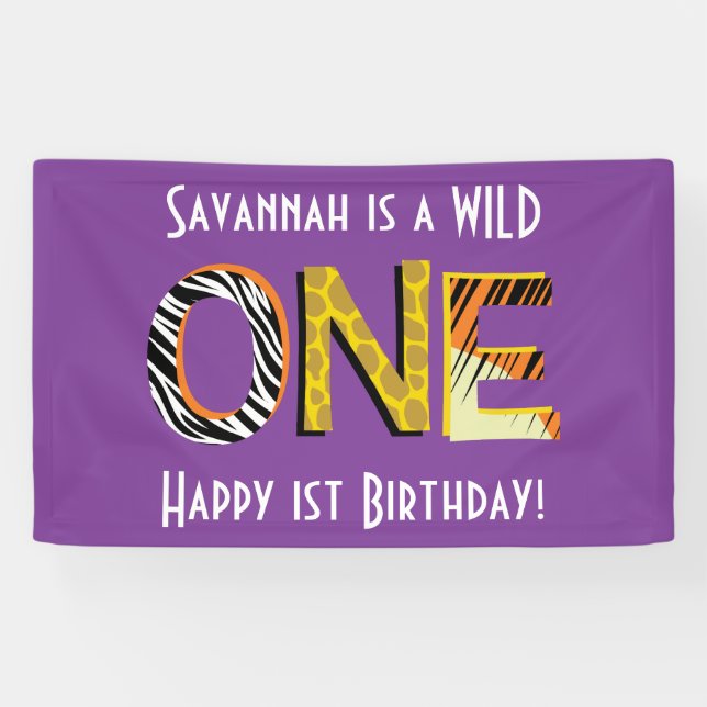 Banderoles Wild One 1er anniversaire de fête Safari (Horizontal)