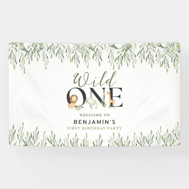 Banderoles Wild One 1st Birthday Safari Animaux Welcome Party (Horizontal)
