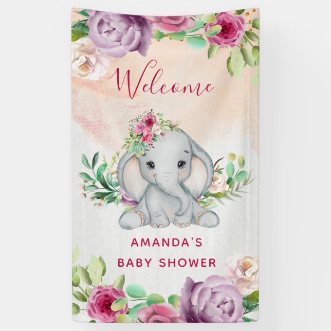 Banderoles Wild One - Baby Elephant and Flowers (Vertical)