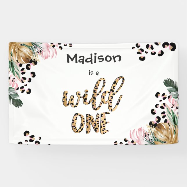 Banderoles Wild One Birthday Empreinte de léopard Wild Jungle (Horizontal)