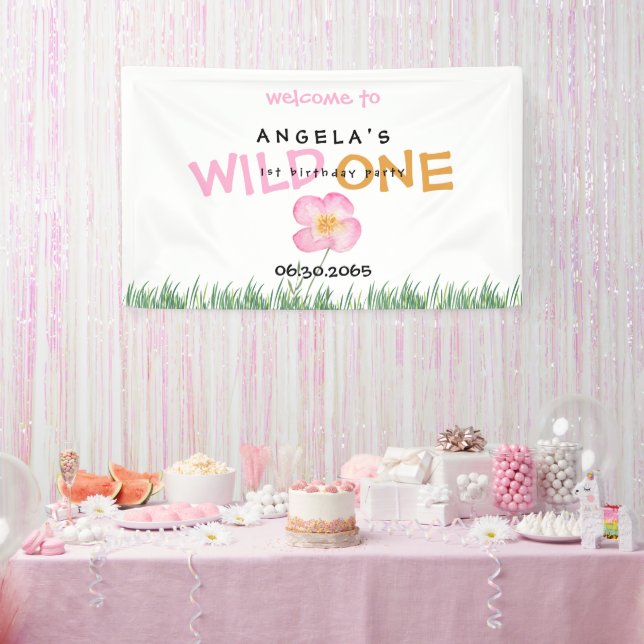 Banderoles Wild One Fleur sauvage rose 1er anniversaire (Fête)