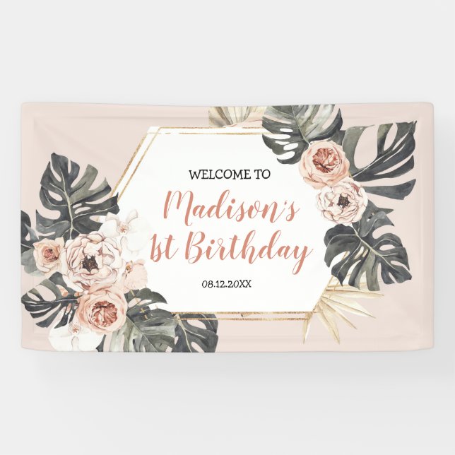 Banderoles Wild One Girl Empreinte de léopard Anniversaire Gr (Horizontal)
