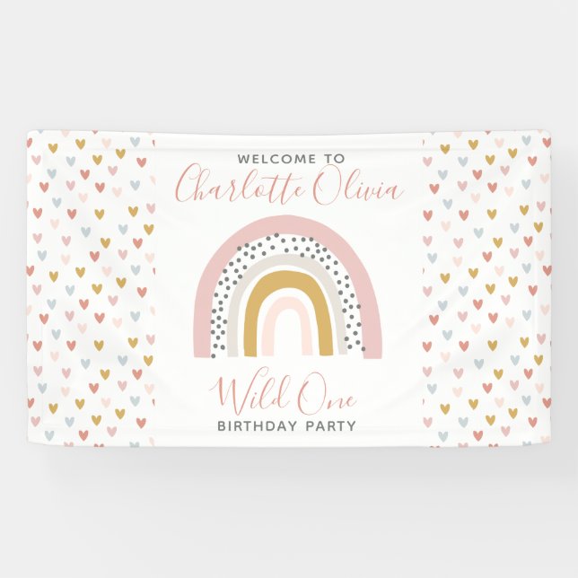 Banderoles Wild One Muted Rainbow Girl's 1st Birthday Party (Horizontal)