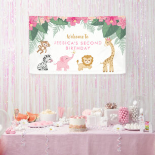 Banderoles Wild ONE - Pink Safari Girl's DEUXIÈME Anniversair