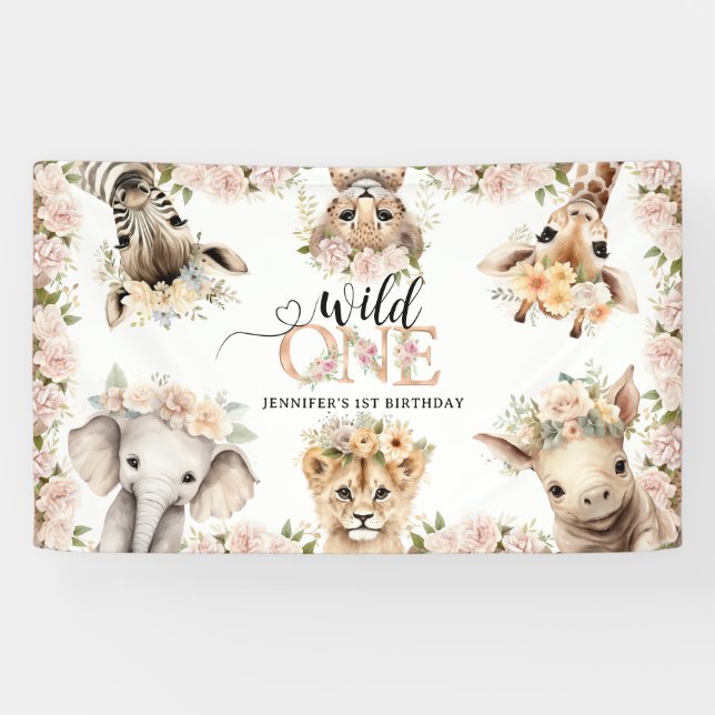 Banderoles Wild ONE Safari Jungle Animaux 1er anniversaire (Horizontal)