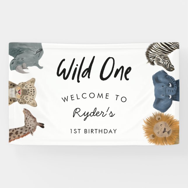 Banderoles Wild One Safari Thème Boy's First Birthday Banner (Horizontal)