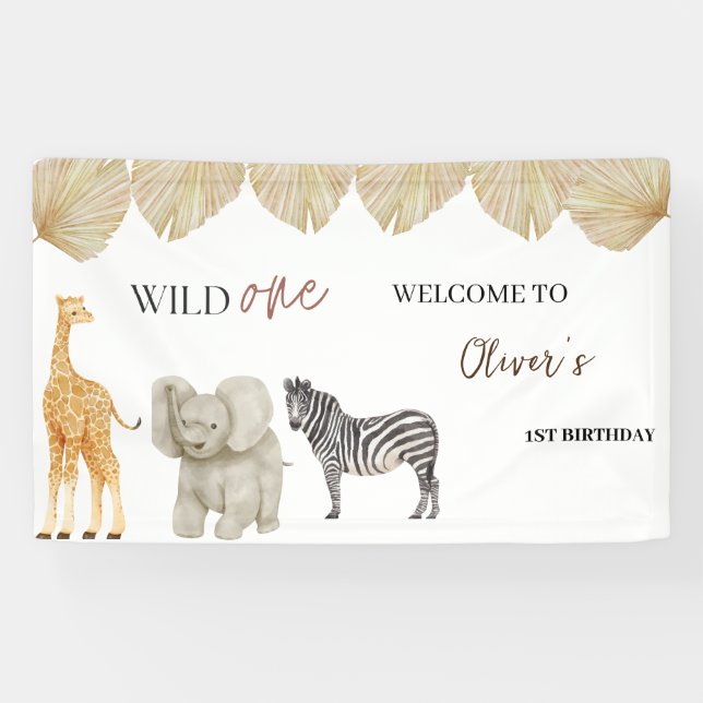 Banderoles Wild One Safari Thème Premier Anniversaire (Horizontal)