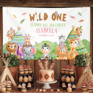Banderoles Wild One Tribal Woodland Safari fête d'anniversair