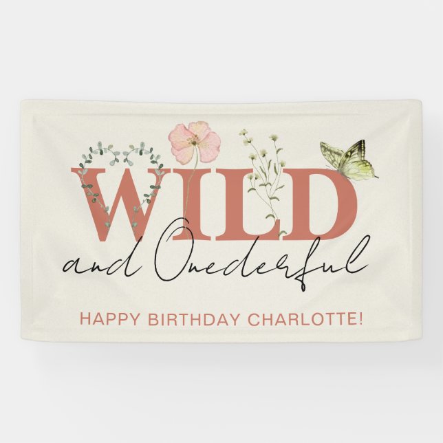 Banderoles Wild & Onederful Terracotta fille 1er anniversaire (Horizontal)