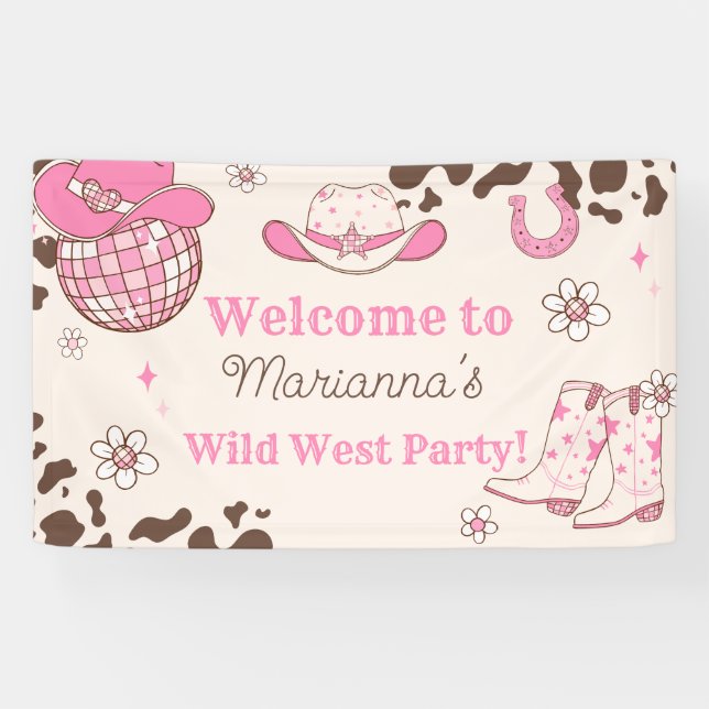 Banderoles Wild west Cowgirl rose fête d'anniversaire Bienven (Horizontal)