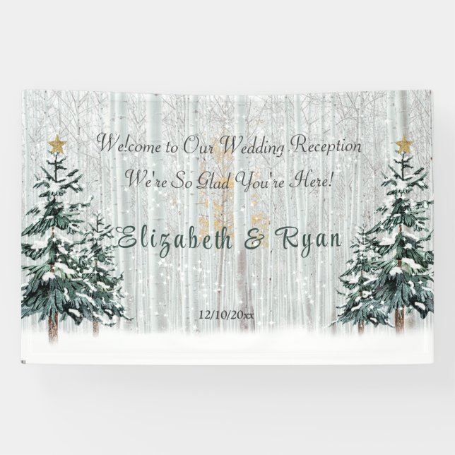 Banderoles Wonderland Mariage Birch Trees Pine Trees (Horizontal)