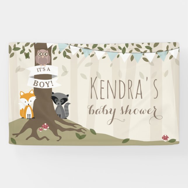 Banderoles Woodland Créatures Baby shower garçon (Horizontal)