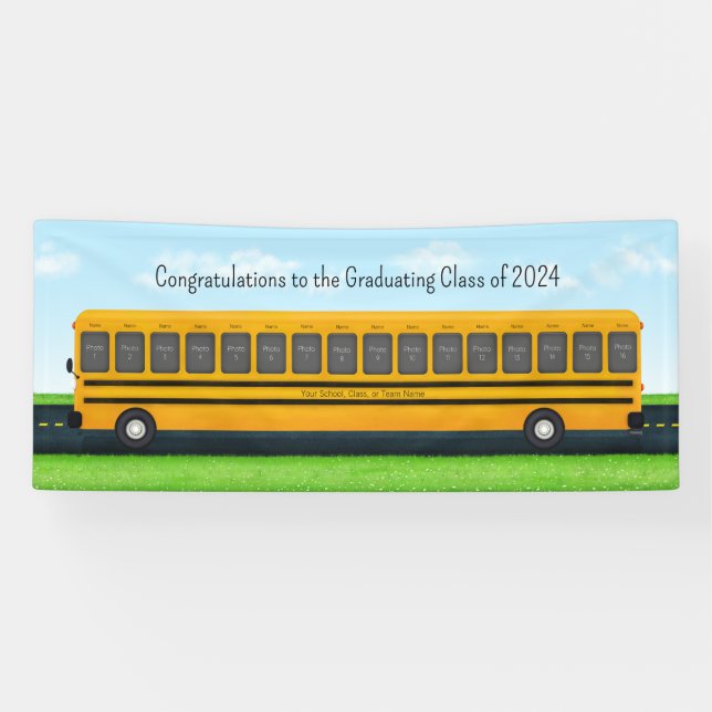 Banderoles Yellow School Bus 16 Photo Fête de graduation pers (Horizontal)