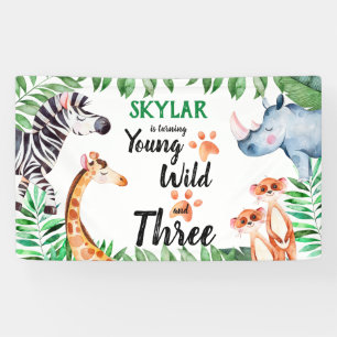Banderoles Young Wild et Three Safari Animal 3ème anniversair