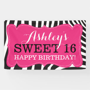 Banderoles Zèbre personnalisé Imprimer Sweet 16 Anniversaire 