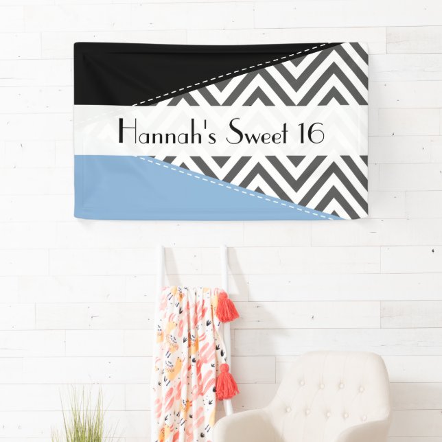 Banderoles Zigzag gris, Chevron gris, Bleu, Doux 16 (En situation)