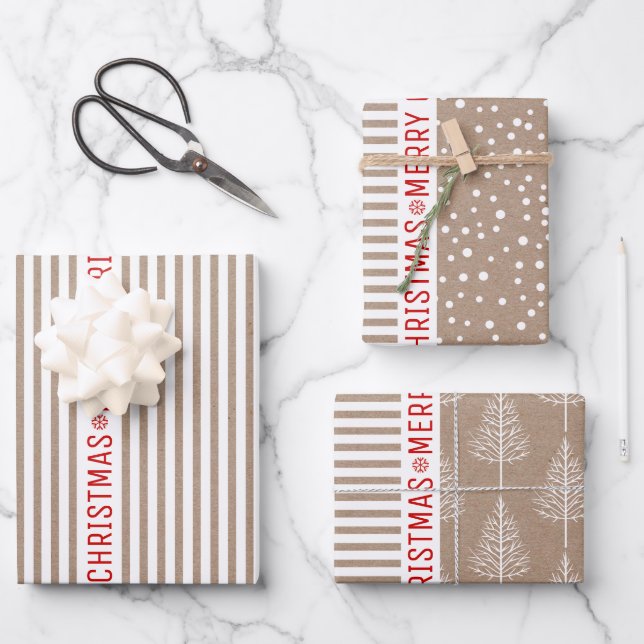 Bandes, arbres de Noël, papier marron-neige (Recto)