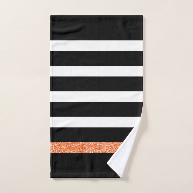 Bandes blanches et noires accent orange motif (Serviette à main)