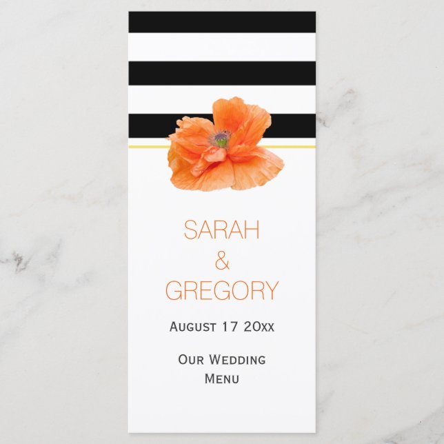 Bandes blanches noires, corail pavot carte mariage (Devant)