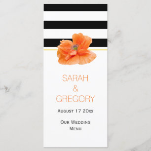 Bandes blanches noires, corail pavot carte mariage
