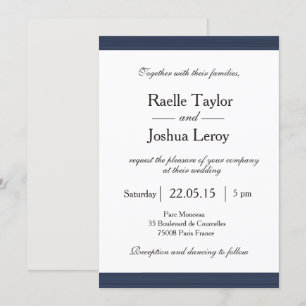 Bandes bleu marine blanc gris faire-part de mariag