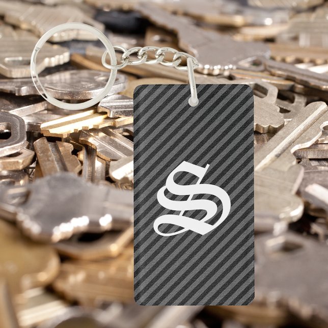 Bandes diagonales minces en noir et gris (Thin Black and Gray Diagonal Stripes Keychain)