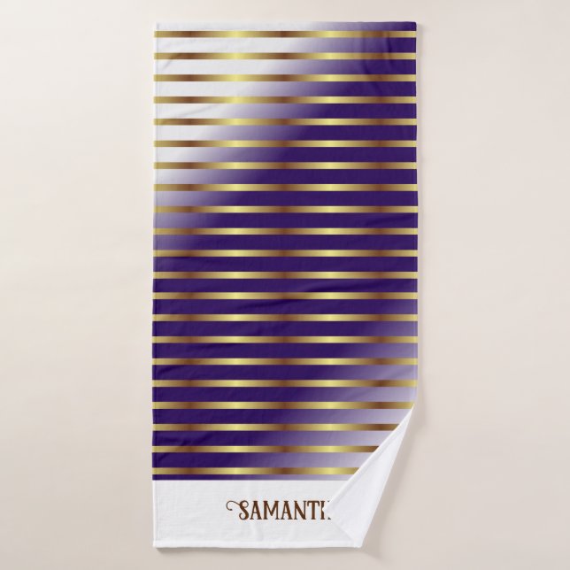 Bandes D'Or Chic Violet Et Blanc (Serviette de bain)